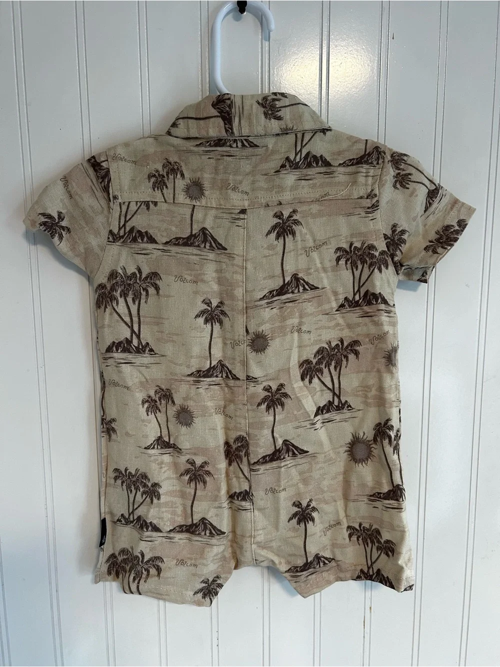 Volcom Beige Palm-Print Short Sleeve Button Front Shirt